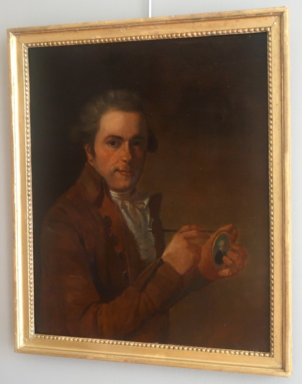 Ecole Française du XVIIIe siècle : portrait du miniaturiste Lié Louis Périn-Salbreux d'après Roslin