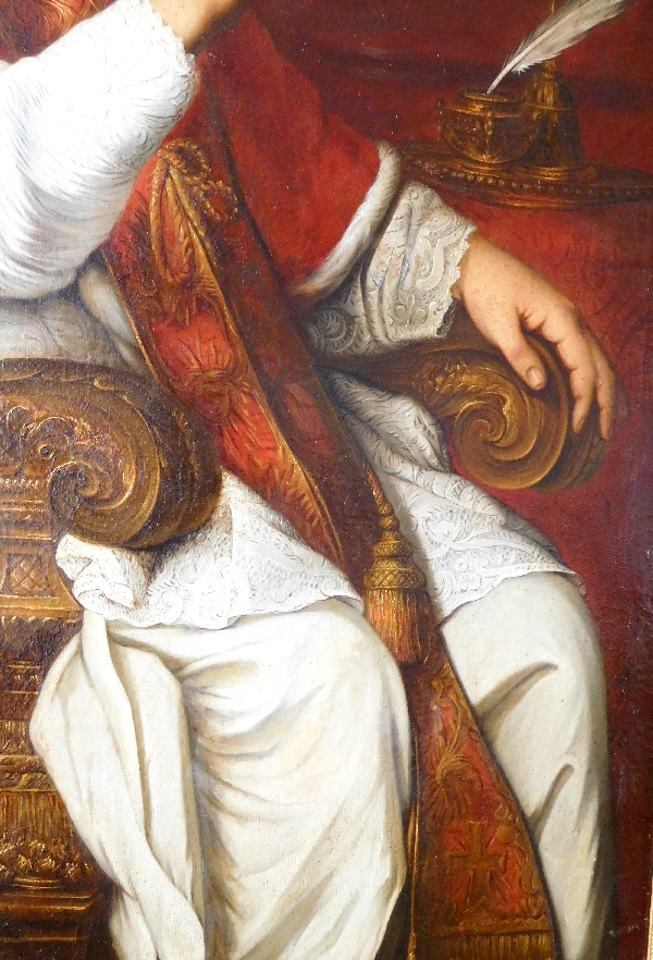 Ecole du XVIIIe siècle, grand portrait du Pape Benoît XIV, d'après Pierre Subleyras - 128cm x 94cm