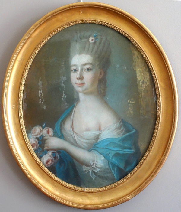 18th century French school, portrait of an aristocrat as Flora, Louis XV pastel