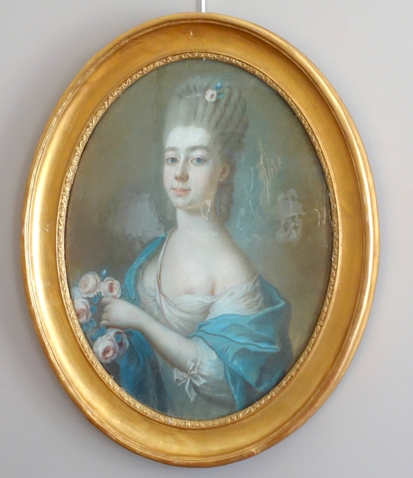 18th century French school, portrait of an aristocrat as Flora, Louis XV pastel