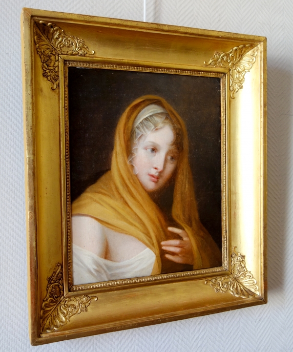 Portrait de vestale d'époque Empire - école Française néoclassique, huile sur toile