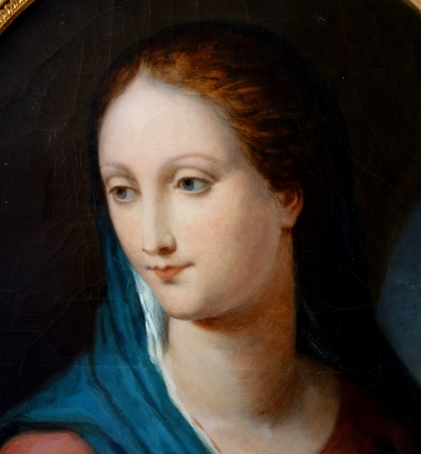 Portrait de la Vierge Marie, huile sur toile d'époque Empire - Restauration 74,5cm x 86,8cm