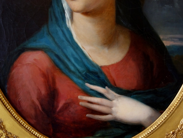 Portrait de la Vierge Marie, huile sur toile d'époque Empire - Restauration 74,5cm x 86,8cm