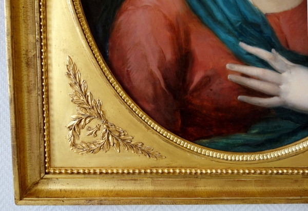 Portrait de la Vierge Marie, huile sur toile d'époque Empire - Restauration 74,5cm x 86,8cm