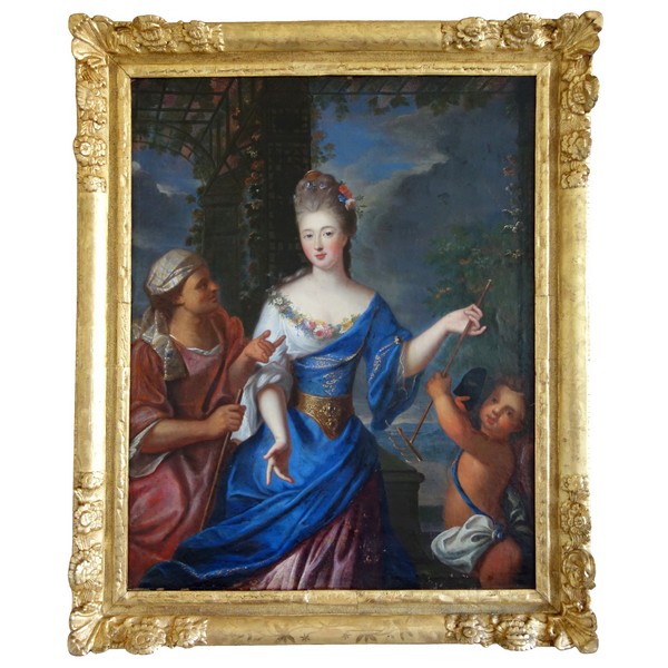 Pierre Gobert : portrait of Princesse de Conti pictured as Vertumnus and Pomona - 18th century oil on canvas