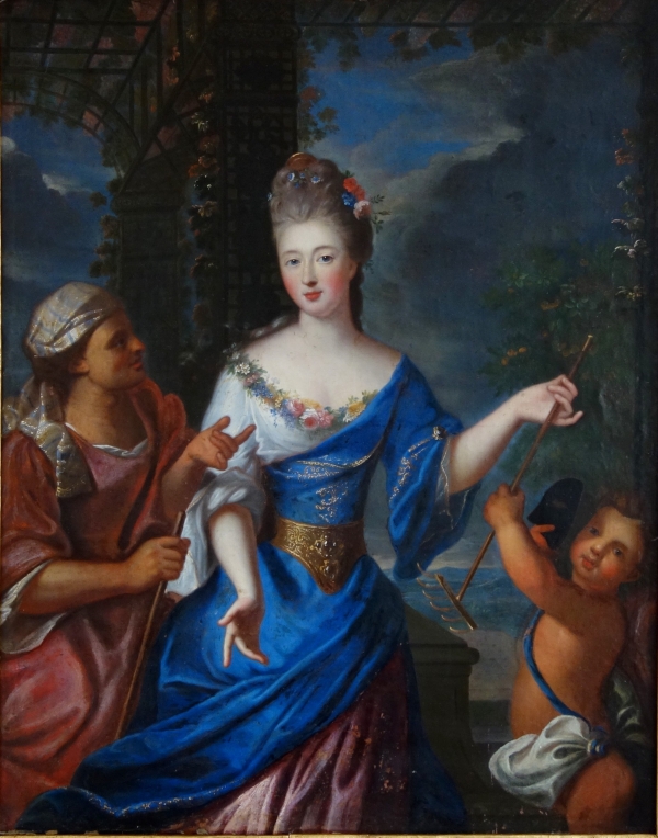 Pierre Gobert : portrait of Princesse de Conti pictured as Vertumnus and Pomona - 18th century oil on canvas