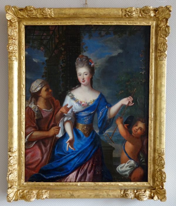 Pierre Gobert : portrait of Princesse de Conti pictured as Vertumnus and Pomona - 18th century oil on canvas