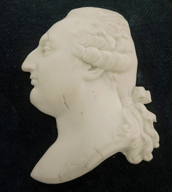 Louis XVI miniature biscuit bust in a rosewood frame, 19th century