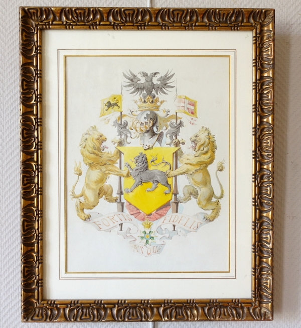 Stern à Paris : projet héraldique d'armoiries sous couronne de Marquis - aquarelle