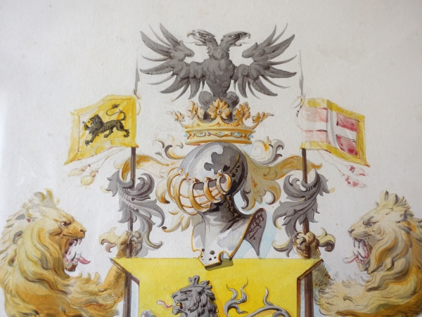 Stern à Paris : projet héraldique d'armoiries sous couronne de Marquis - aquarelle