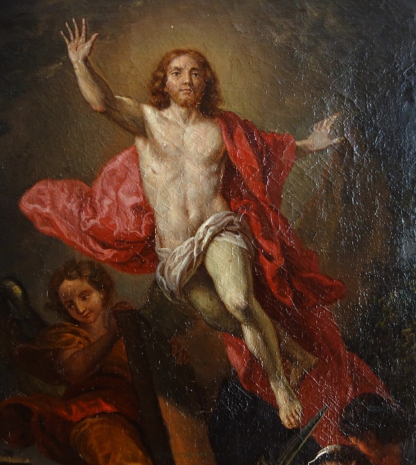 La Résurrection du Christ d'après Van Loo, HST, cadre en bois doré d'époque Louis XIV