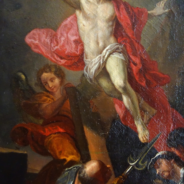 La Résurrection du Christ d'après Van Loo, HST, cadre en bois doré d'époque Louis XIV