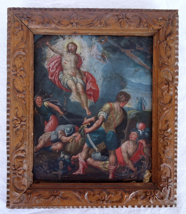 Georges Kopp (1570-1622) : la Résurrection du Christ, huile sur cuivre, cadre bois de Sainte Lucie