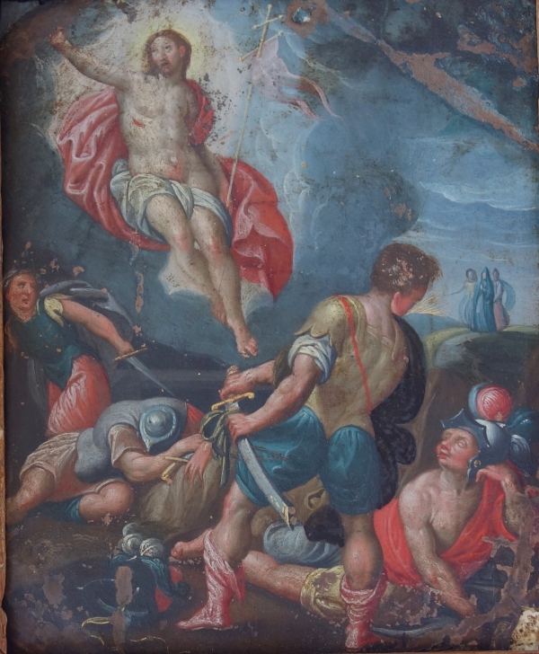 Georges Kopp (1570-1622) : la Résurrection du Christ, huile sur cuivre, cadre bois de Sainte Lucie