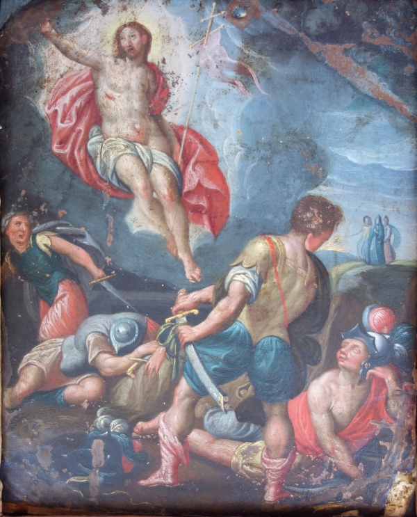 Georges Kopp (1570-1622) : la Résurrection du Christ, huile sur cuivre, cadre bois de Sainte Lucie