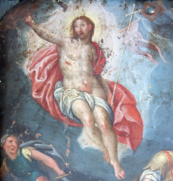 Georges Kopp (1570-1622) : la Résurrection du Christ, huile sur cuivre, cadre bois de Sainte Lucie