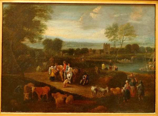 Ecole Flamande du XVIIe siècle, entourage de Pieter Bout : le retour du marché, huile sur toile