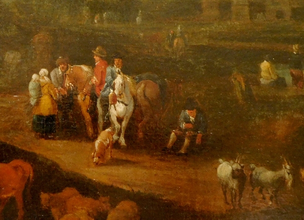 17th century Flemish school, Pieter Bout school : getting back from the market place, oil on canvas