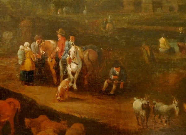 Ecole Flamande du XVIIe siècle, entourage de Pieter Bout : le retour du marché, huile sur toile