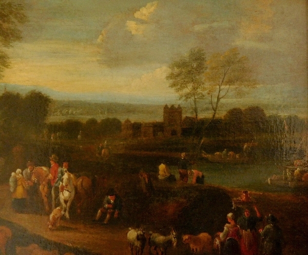 Ecole Flamande du XVIIe siècle, entourage de Pieter Bout : le retour du marché, huile sur toile