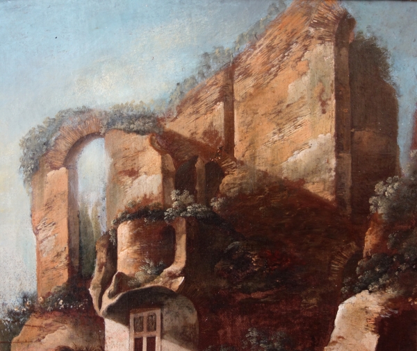 17th - 18th century Dutch school : ruins on Palatine Hill, oil on canvas attibuted to Herman Van Swanevelt