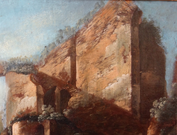 Ecole Hollandaise du XVIIe - XVIIIe siècle : ruines du Palatinat à Rome - attribuée à Herman Van Swanevelt