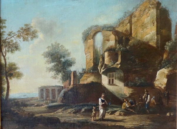 17th - 18th century Dutch school : ruins on Palatine Hill, oil on canvas attibuted to Herman Van Swanevelt