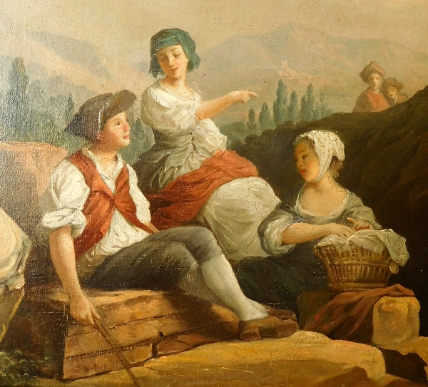 Ecole du XVIIIe siècle, suiveur d'Hubert Robert : personnages et ruines antiques, signé et daté 1775