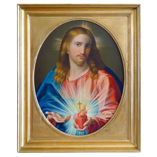 Ecole Française du début XIXe siècle, Le Sacré Coeur de Jésus, huile sur toile traditionaliste