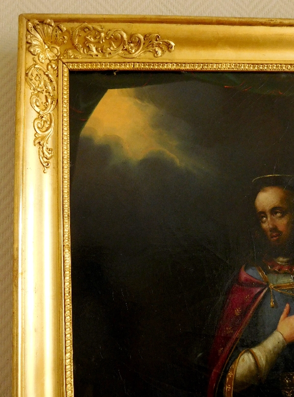 Ecole Française du XIXe siècle, huile sur toile : portrait de Saint Ferdinand III Roi d'Espagne