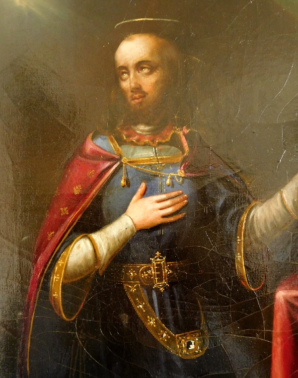 Ecole Française du XIXe siècle, huile sur toile : portrait de Saint Ferdinand III Roi d'Espagne