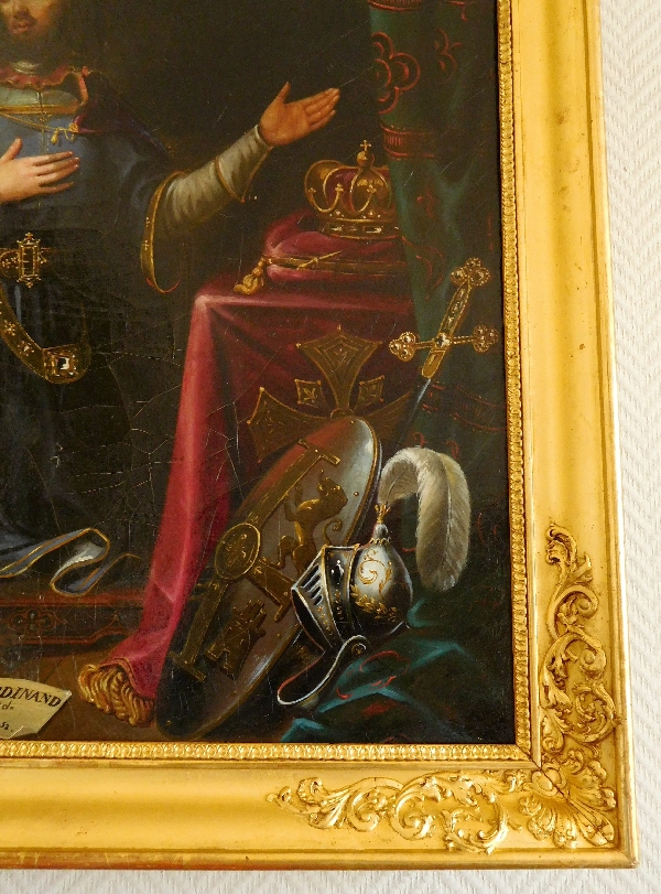 Ecole Française du XIXe siècle, huile sur toile : portrait de Saint Ferdinand III Roi d'Espagne