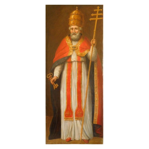 Ecole Française du XVIIIe, grand portrait de Saint Pierre en Pape, huile sur toile - 138,5cm x 57cm