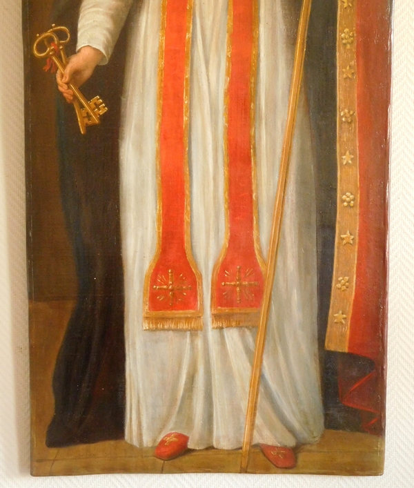 Ecole Française du XVIIIe, grand portrait de Saint Pierre en Pape, huile sur toile - 138,5cm x 57cm