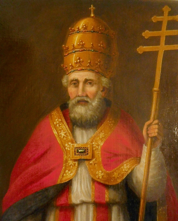 Ecole Française du XVIIIe, grand portrait de Saint Pierre en Pape, huile sur toile - 138,5cm x 57cm