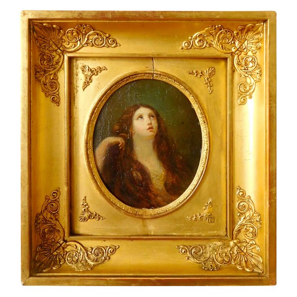 Early 19th century French school, oil on panel, portrait of Saint Mary Magdalene