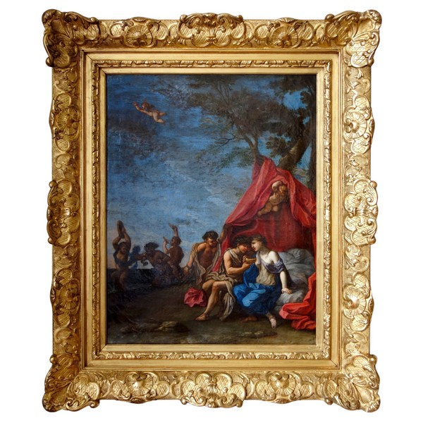 Ecole du XVIIe siècle : Bacchus & Ariane sur l'île de Naxos - scène mythologique - HST 61cm x 41cm