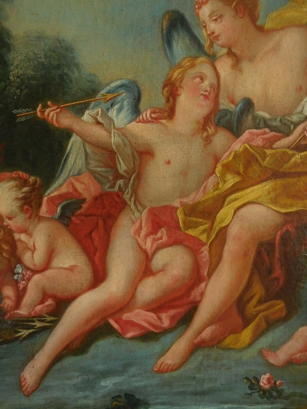 Ecole du XVIIIe siècle, suiveur de Boucher - Venus et Cupidon, scène mythologique, huile sur toile