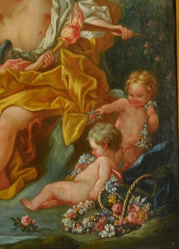 Ecole du XVIIIe siècle, suiveur de Boucher - Venus et Cupidon, scène mythologique, huile sur toile