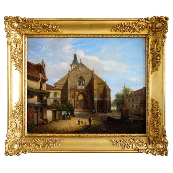 Ecole Française du XIXe siècle, scène pittoresque dans une ville en Normandie - Jules Julien, 1841