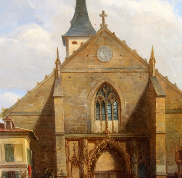 Ecole Française du XIXe siècle, scène pittoresque dans une ville en Normandie - Jules Julien, 1841