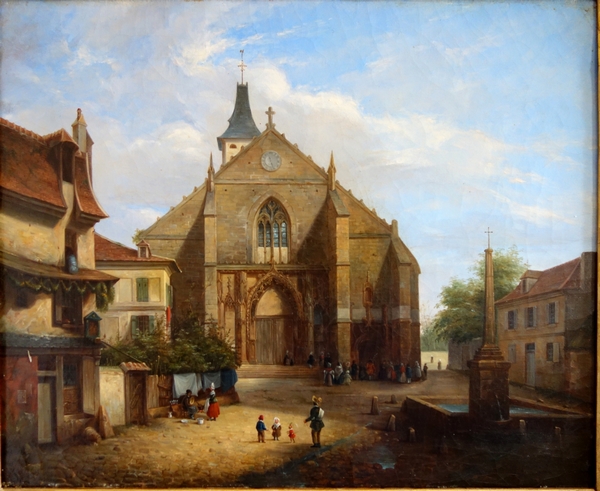 Ecole Française du XIXe siècle, scène pittoresque dans une ville en Normandie - Jules Julien, 1841