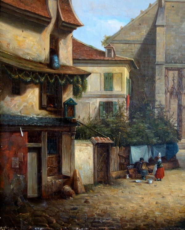 19th century French school, large oil on canvas, a village in Normandy scene