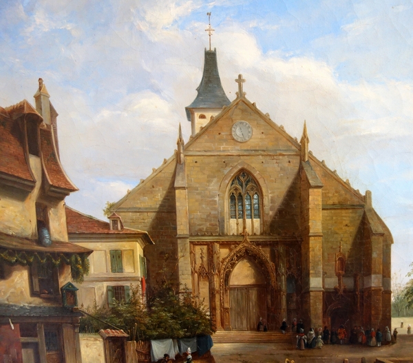19th century French school, large oil on canvas, a village in Normandy scene