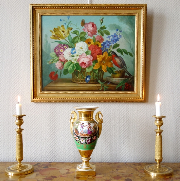 19th century French school, still life painting : bouquet of flowers