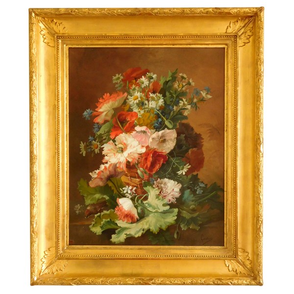 Grande huile sur toile, tableau de fleurs par Clément Gontier, vers 1900 - 91cm x 108cm