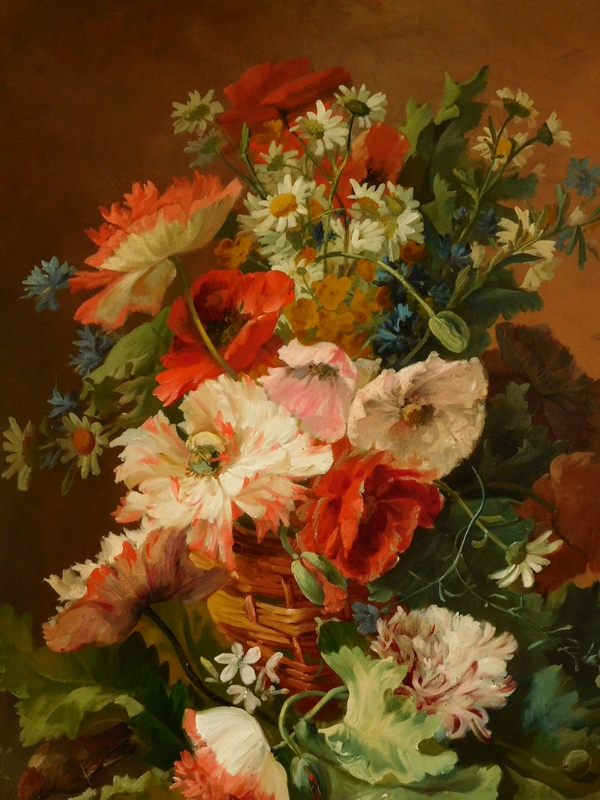 Grande huile sur toile, tableau de fleurs par Clément Gontier, vers 1900 - 91cm x 108cm