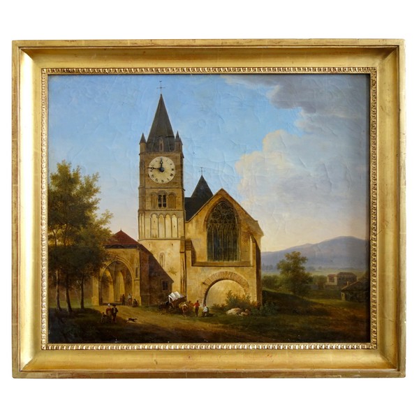 Alphonse Giroux : large painting / clock, early 19th century circa 1830 - signed - 74.5cm x 63.5cm