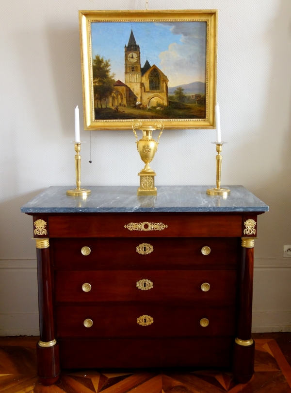 Alphonse Giroux : large painting / clock, early 19th century circa 1830 - signed - 74.5cm x 63.5cm