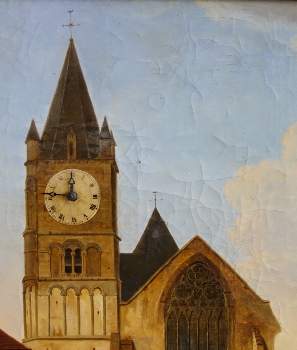 Alphonse Giroux : large painting / clock, early 19th century circa 1830 - signed - 74.5cm x 63.5cm